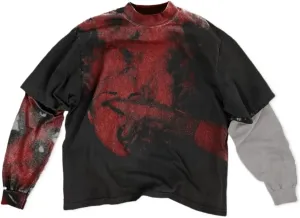 Rapper Graphic Tee Y2k Men Fake Two Piece Streetwear Shirt Vintage Long Sleeve T Shirt Emo Grunge 2000s