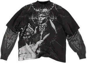 Rapper Graphic Tee Y2k Men Fake Two Piece Streetwear Shirt Vintage Long Sleeve T Shirt Emo Grunge 2000s