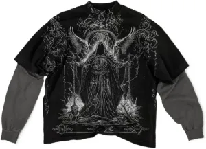 Rapper Graphic Tee Y2k Men Fake Two Piece Streetwear Shirt Vintage Long Sleeve T Shirt Emo Grunge 2000s