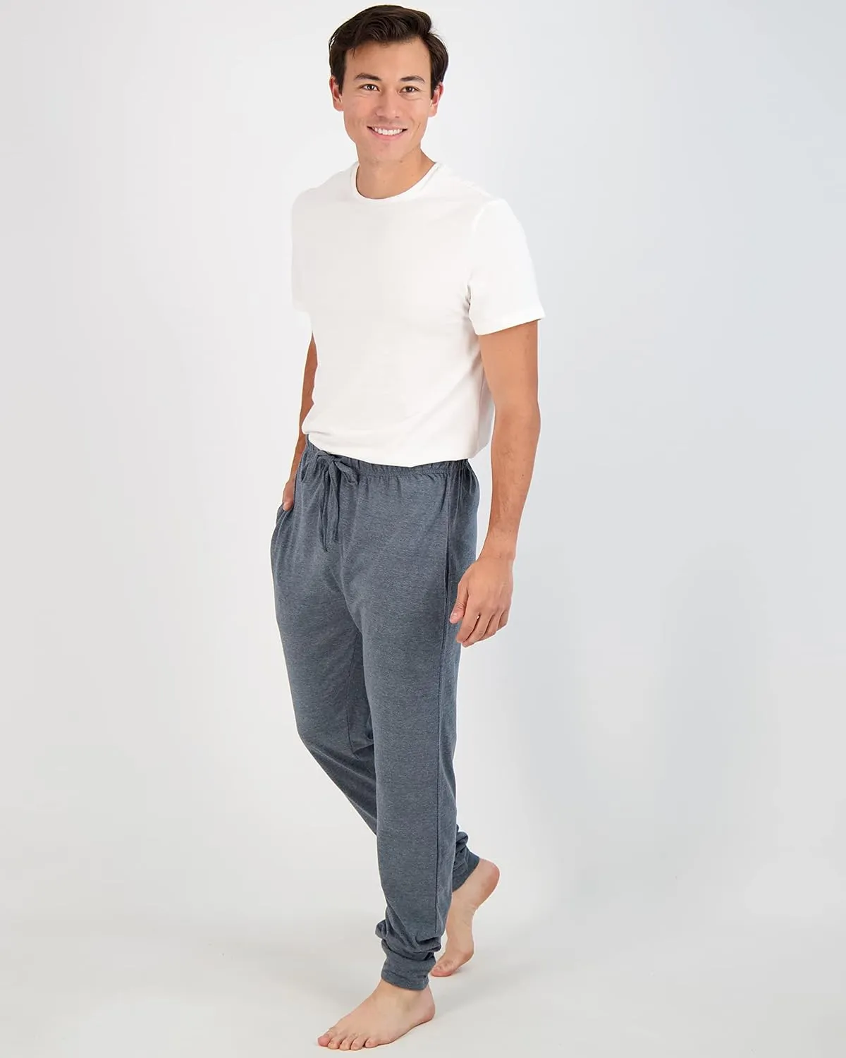 Real Essentials 3 Pack: Men's Cotton Jersey Soft Jogger Sleep Lounge Pajama Drawstring & Pockets (Available in Big & Tall)