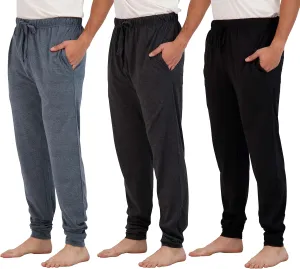 Real Essentials 3 Pack: Men's Cotton Jersey Soft Jogger Sleep Lounge Pajama Drawstring & Pockets (Available in Big & Tall)