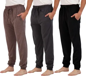 Real Essentials 3 Pack: Men's Cotton Jersey Soft Jogger Sleep Lounge Pajama Drawstring & Pockets (Available in Big & Tall)