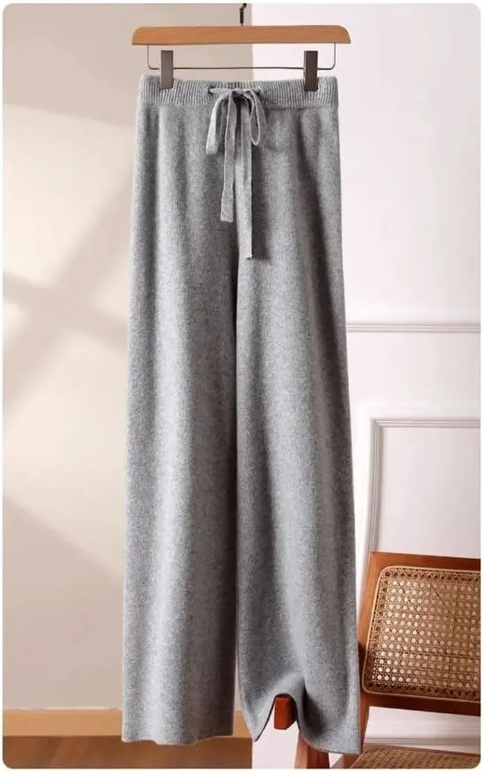 REHJJDFD Women's Solid Knit Wide Leg Pants Loose Trend Straight Pant Winter Versatile Casual High Waist Trousers