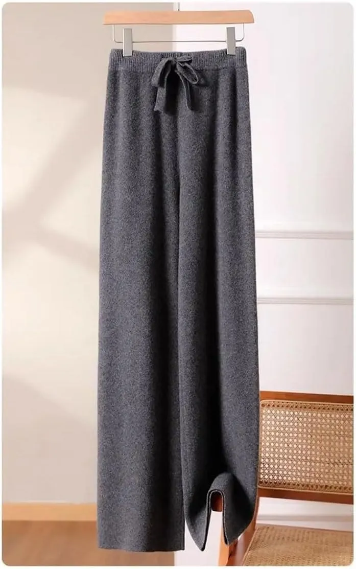 REHJJDFD Women's Solid Knit Wide Leg Pants Loose Trend Straight Pant Winter Versatile Casual High Waist Trousers