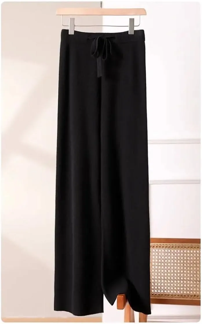REHJJDFD Women's Solid Knit Wide Leg Pants Loose Trend Straight Pant Winter Versatile Casual High Waist Trousers