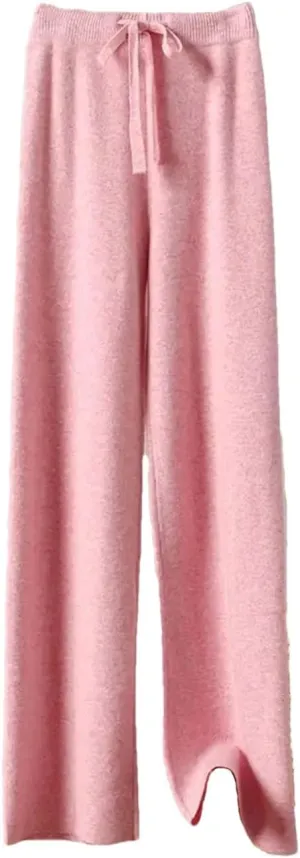 REHJJDFD Women's Solid Knit Wide Leg Pants Loose Trend Straight Pant Winter Versatile Casual High Waist Trousers