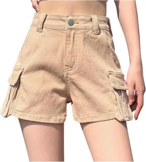 Shorts for Women High Waisted A-Line Wide Leg Cargo Summer Shorts Outdoor Workout Travel Denim Pull On Shorts