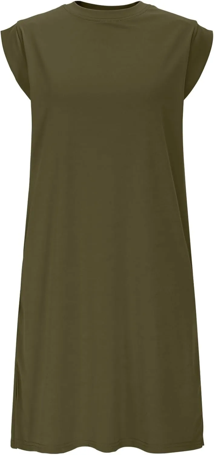 Sleeveless A-Line Dresses for Women Mid-Length Crewneck Casual Summer Sundresses Loose Fit Comfy Daily Wear Shift Dress
