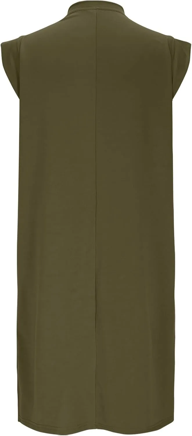 Sleeveless A-Line Dresses for Women Mid-Length Crewneck Casual Summer Sundresses Loose Fit Comfy Daily Wear Shift Dress