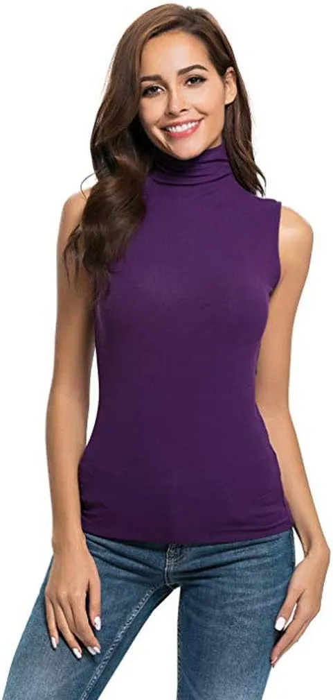 Sleeveless Turtleneck Tops for Women Plus Size Mock High Neck Tank Tops Slim Fitted Undershirt Basic Layer Tees