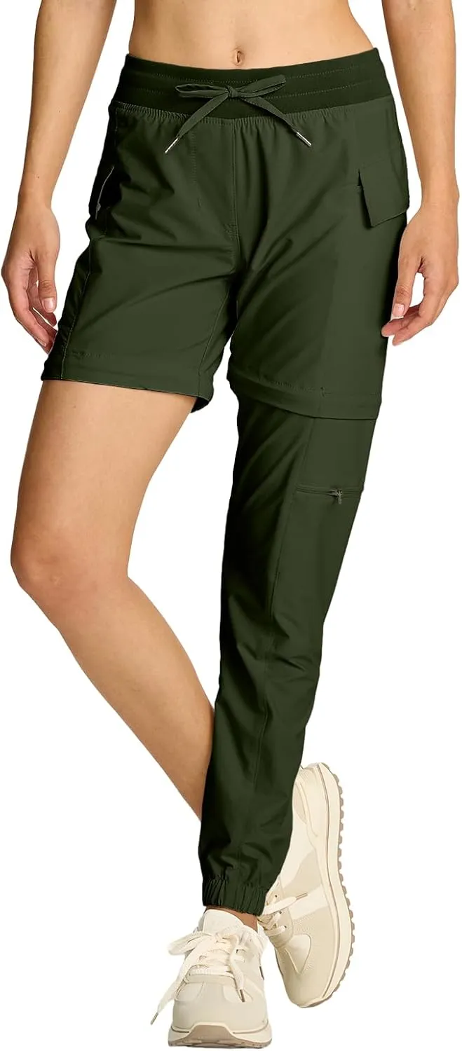 smawell Womens Hiking Pants Quick Dry Cargo Scrub Pants Women Joggers with Pockets Petite Army Green XL