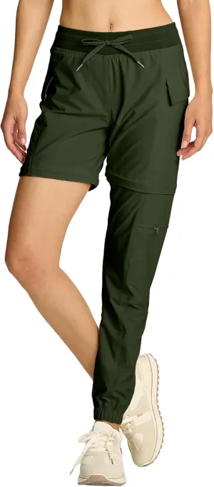 smawell Womens Hiking Pants Quick Dry Cargo Scrub Pants Women Joggers with Pockets Petite Army Green XL