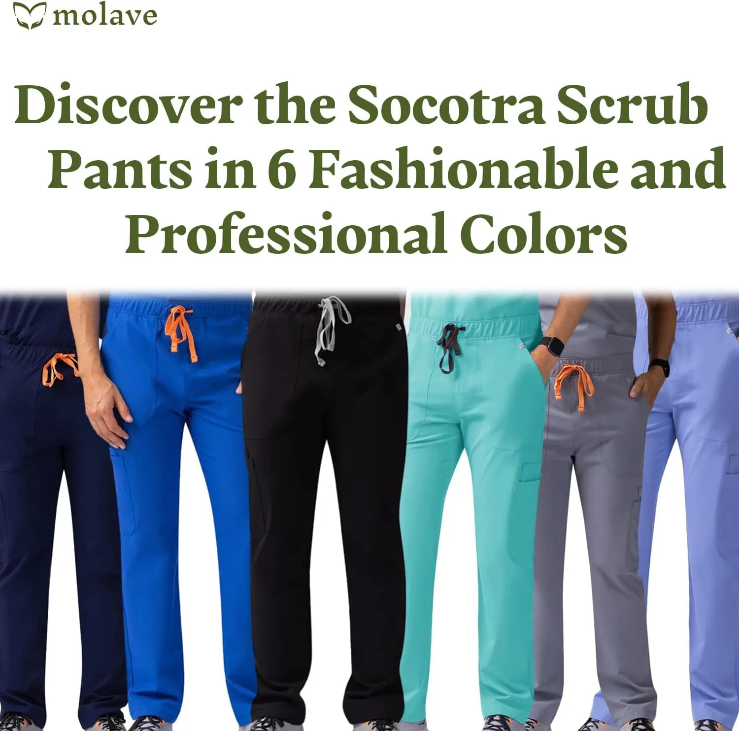 Socotra Men's Straight Scrub Pants - Moisture Wicking, Flexible, Sleek Tapered Slim Fit Scrubs Pants with 8 Pockets