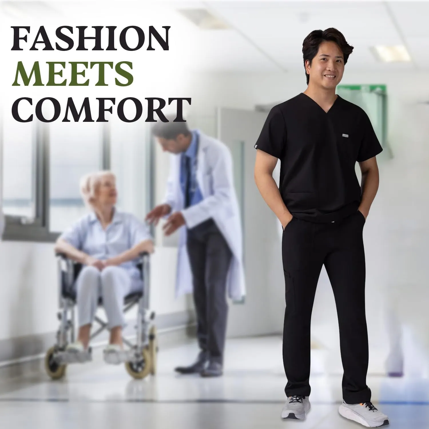 Socotra Men's Straight Scrub Pants - Moisture Wicking, Flexible, Sleek Tapered Slim Fit Scrubs Pants with 8 Pockets