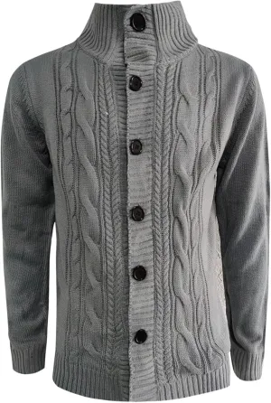 SUWBMHWE Men's Shawl Collar Cable Knitted Cardigan Sweaters Button Down Loose Fit Knitwear Open Front Sweaters Winter Outwear