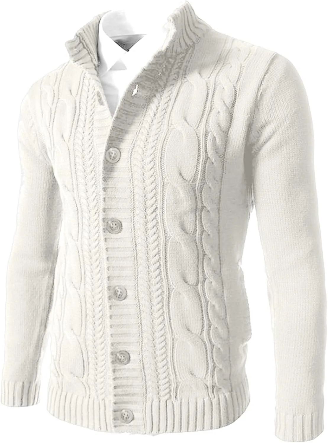 SUWBMHWE Men's Shawl Collar Cable Knitted Cardigan Sweaters Button Down Loose Fit Knitwear Open Front Sweaters Winter Outwear