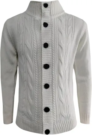 SUWBMHWE Men's Shawl Collar Cable Knitted Cardigan Sweaters Button Down Loose Fit Knitwear Open Front Sweaters Winter Outwear