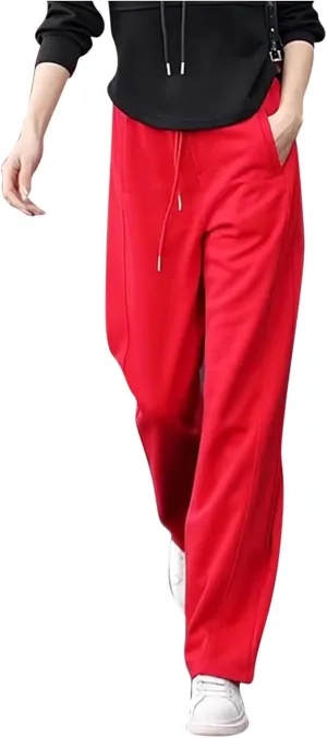 Sweatpants for Womens Straight Leg Fleece Lined Sports Pants Casual Workout Joggers Drawstring High Waist Trousers