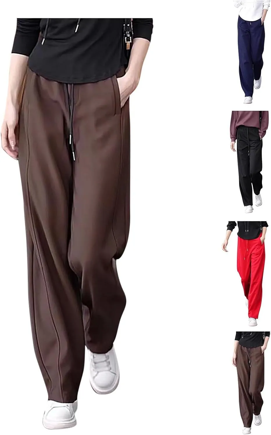 Sweatpants for Womens Straight Leg Fleece Lined Sports Pants Casual Workout Joggers Drawstring High Waist Trousers