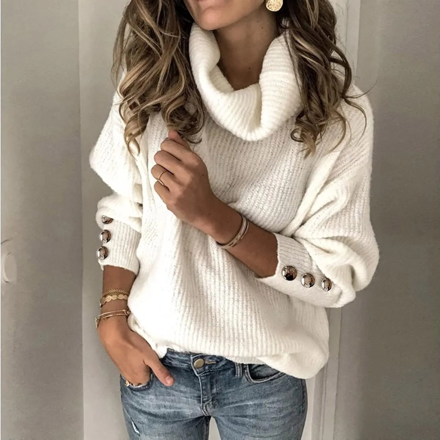 TANGNADE Turtleneck Sweater Women Plus Size Tunic Long Sleeve Cable Knit Sweaters Lightweight Chunky Pullover High Neck