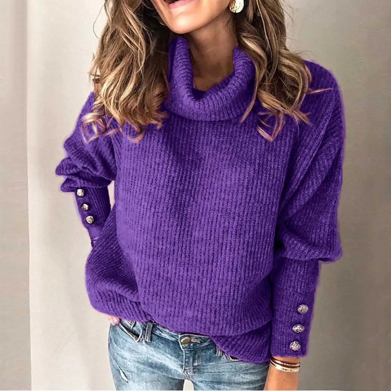 TANGNADE Turtleneck Sweater Women Plus Size Tunic Long Sleeve Cable Knit Sweaters Lightweight Chunky Pullover High Neck