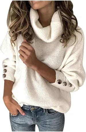 TANGNADE Turtleneck Sweater Women Plus Size Tunic Long Sleeve Cable Knit Sweaters Lightweight Chunky Pullover High Neck