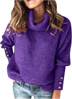 TANGNADE Turtleneck Sweater Women Plus Size Tunic Long Sleeve Cable Knit Sweaters Lightweight Chunky Pullover High Neck