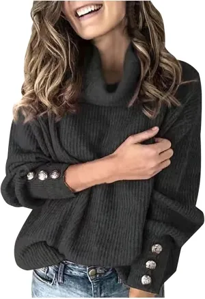 TANGNADE Turtleneck Sweater Women Plus Size Tunic Long Sleeve Cable Knit Sweaters Lightweight Chunky Pullover High Neck