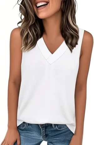 Tank Top for Women Summer V Neck T Shirt Trendy Sleeveless Solid Color Tee Loose Fit Trendy Clothes