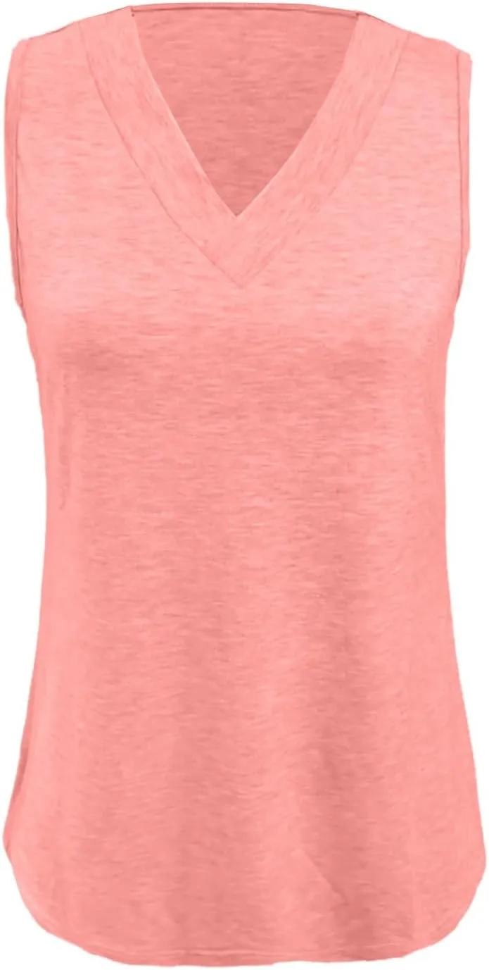 Tank Top for Women Summer V Neck T-Shirts Casual Sleeveless Comfy Tshirts Loose Fit Vacation Beach Fashion