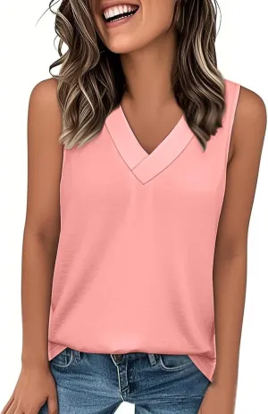Tank Top for Women Summer V Neck T-Shirts Casual Sleeveless Comfy Tshirts Loose Fit Vacation Beach Fashion