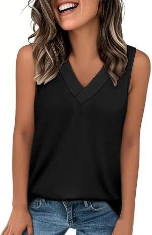 Tank Tops for Women Summer V Neck T Shirts Dressy Casual Sleeveless Comfy Tees Loose Vacation Beach Fashion