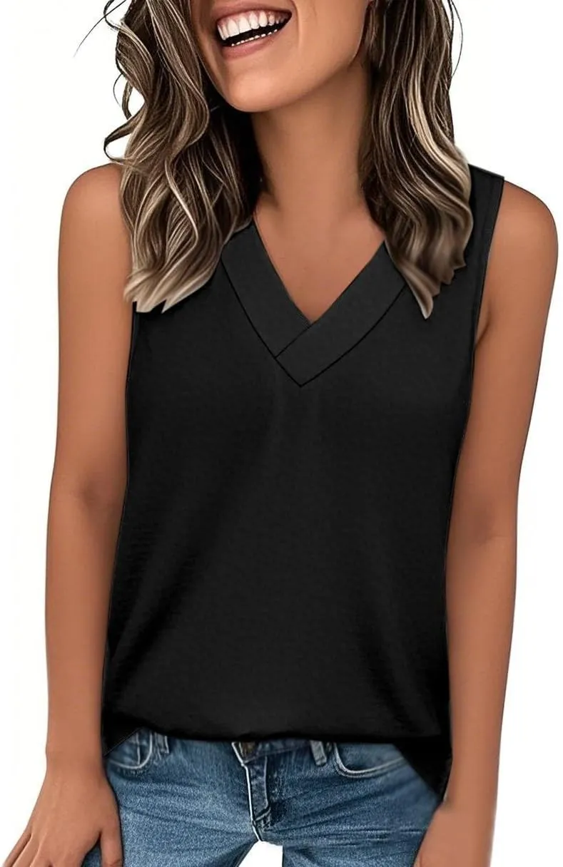 Tank Tops for Women Summer V Neck T Shirts Dressy Casual Sleeveless Comfy Tees Loose Vacation Beach Fashion