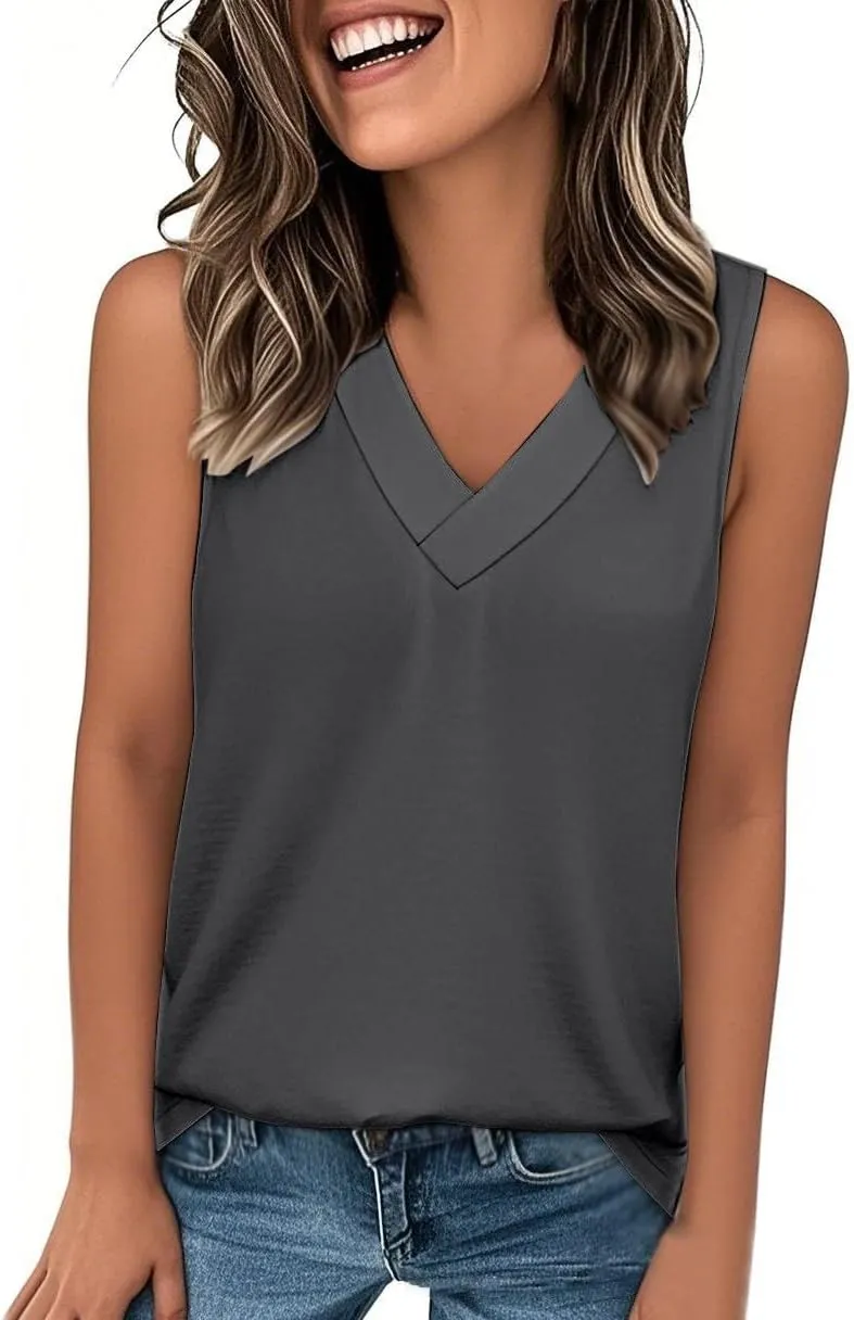 Tank Tops for Women Summer V Neck T-Shirts Dressy Casual Sleeveless Comfy Tshirt Loose Fashion 2025