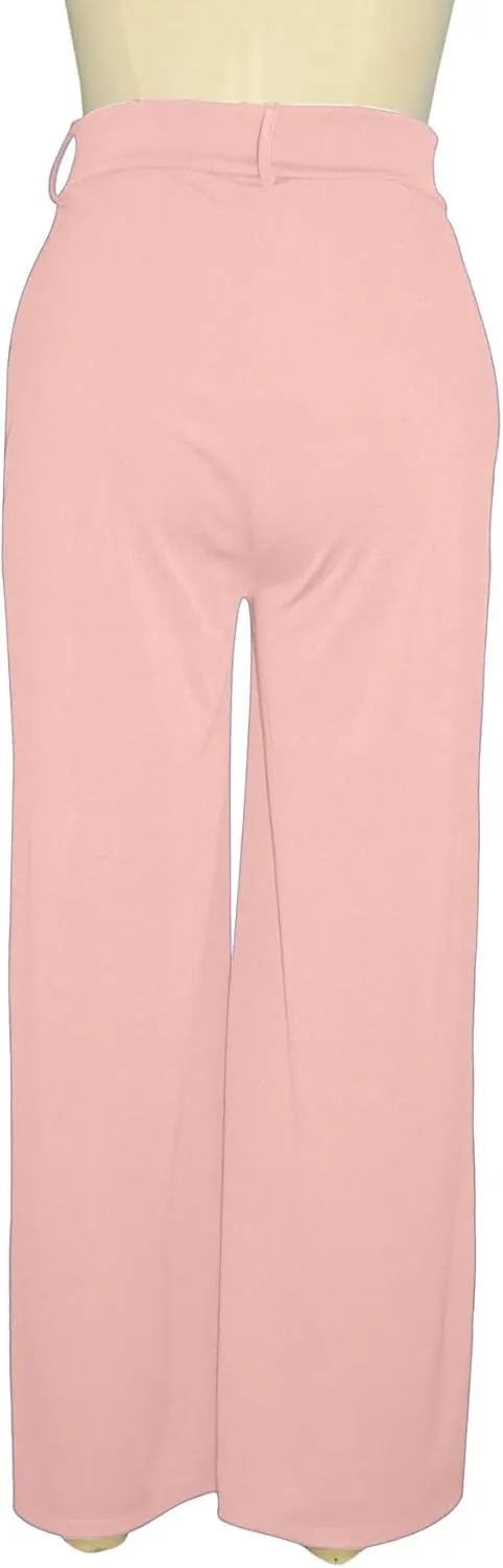 Tcremisa Women's Dressy Wide Leg Long Palazzo Pants Casual Straight Legs Loose High Waist Trousers(No Belt)