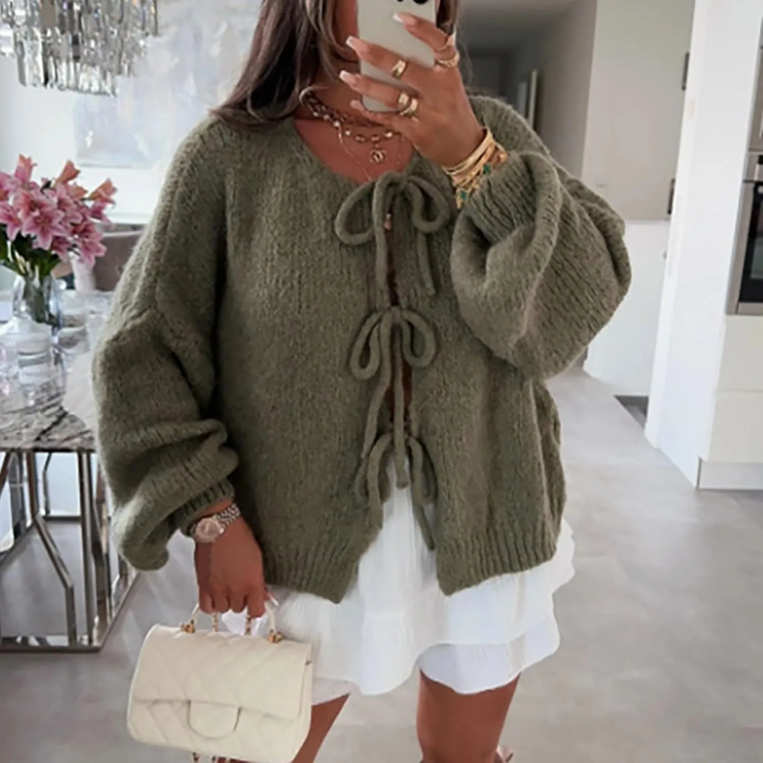 Tie Front Cardigan Womens Open Front Sweaters Y2K Cable Knit Lightweight Long Sleeve Tops Dressy Fall Outfits