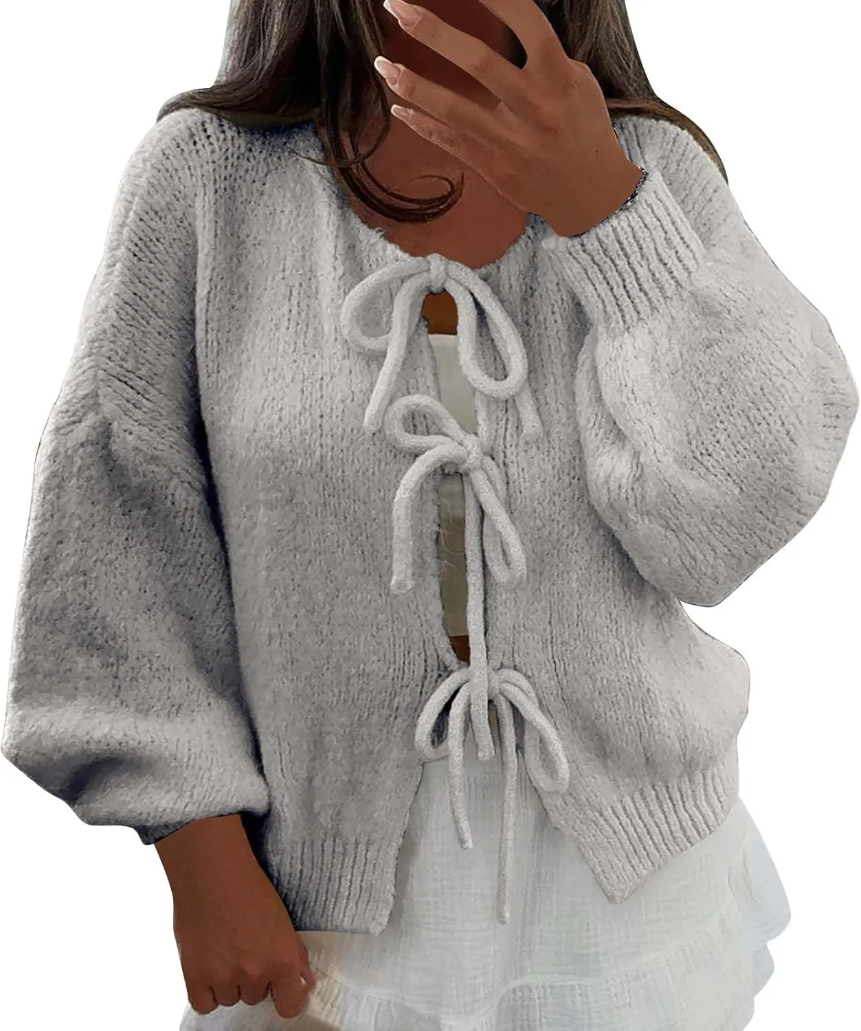 Tie Front Cardigan Womens Open Front Sweaters Y2K Cable Knit Lightweight Long Sleeve Tops Dressy Fall Outfits