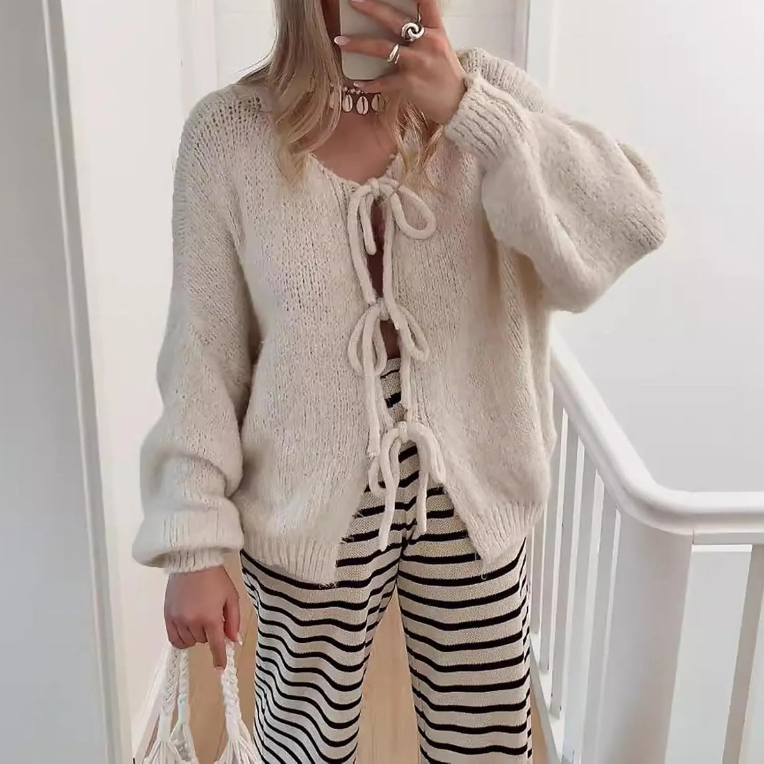 Tie Front Cardigan Womens Open Front Sweaters Y2K Cable Knit Lightweight Long Sleeve Tops Dressy Fall Outfits