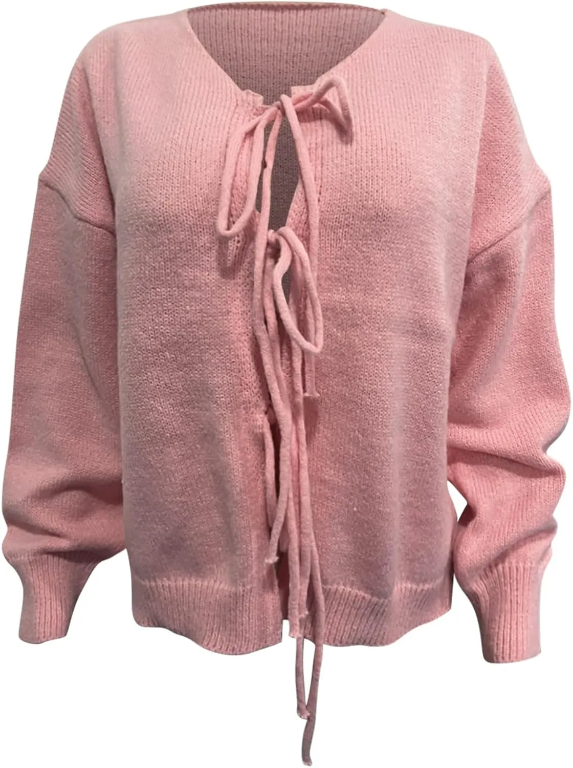 Tie Front Cardigan Womens Open Front Sweaters Y2K Cable Knit Lightweight Long Sleeve Tops Dressy Fall Outfits