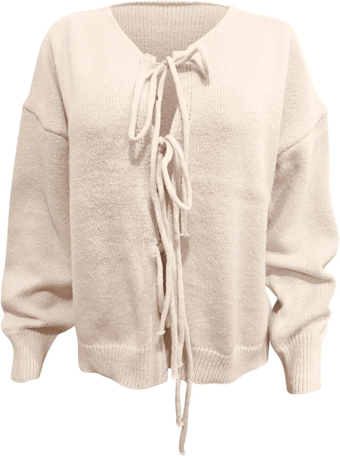Tie Front Cardigan Womens Open Front Sweaters Y2K Cable Knit Lightweight Long Sleeve Tops Dressy Fall Outfits