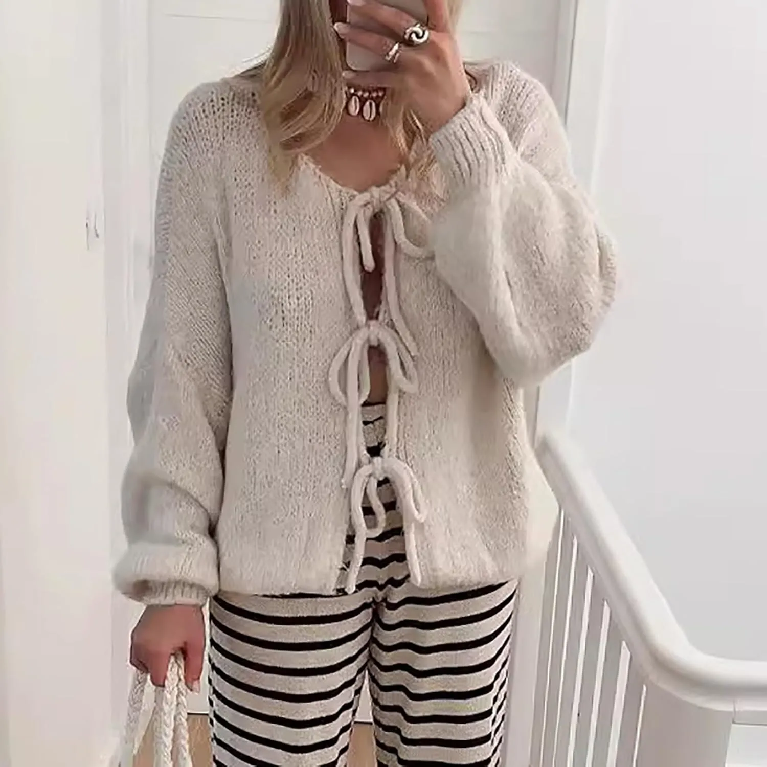 Tie Front Cardigan Womens Open Front Sweaters Y2K Cable Knit Lightweight Long Sleeve Tops Dressy Fall Outfits