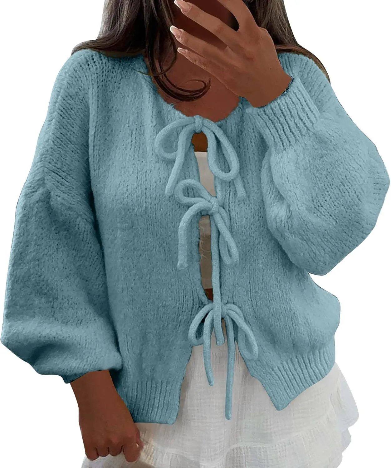 Tie Front Cardigan Womens Open Front Sweaters Y2K Cable Knit Lightweight Long Sleeve Tops Dressy Fall Outfits