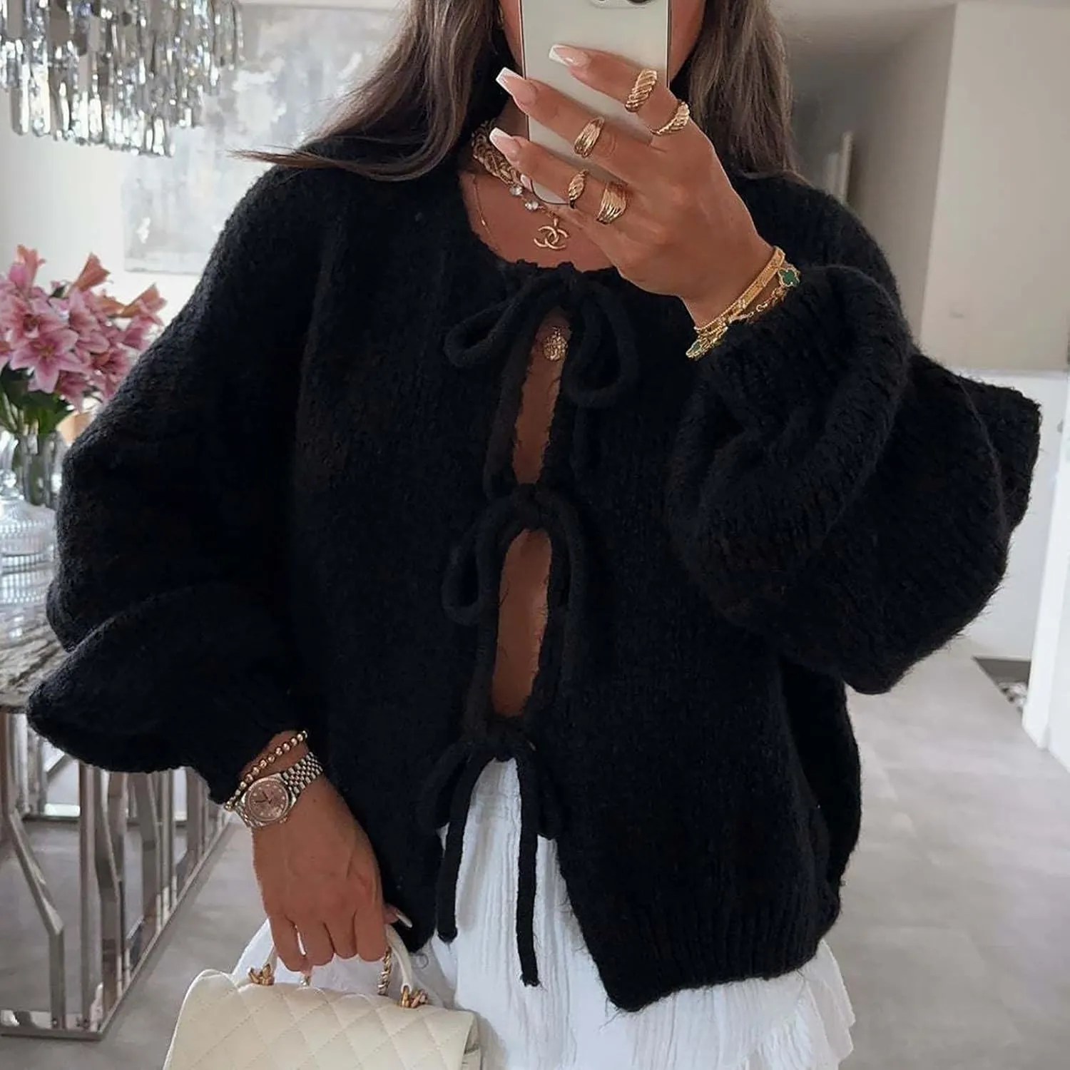 Tie Front Cardigan Womens Open Front Sweaters Y2K Cable Knit Lightweight Long Sleeve Tops Dressy Fall Outfits