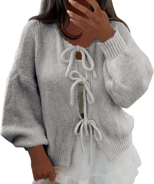 Tie Front Cardigan Womens Open Front Sweaters Y2K Cable Knit Lightweight Long Sleeve Tops Dressy Fall Outfits