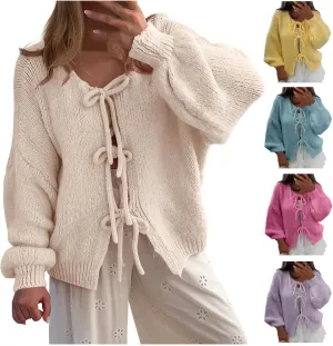 Tie Front Cardigan Womens Open Front Sweaters Y2K Cable Knit Lightweight Long Sleeve Tops Dressy Fall Outfits