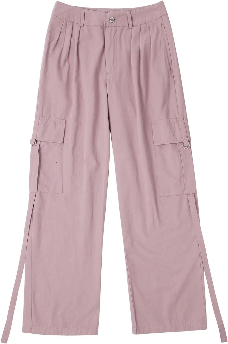 Trendy Pleated Cargo Pants for Women Cotton High Waisted Straight Leg Hiking Trousers Flap Pocket Casual Solid Y2K Streetwear