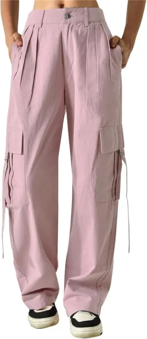 Trendy Pleated Cargo Pants for Women Cotton High Waisted Straight Leg Hiking Trousers Flap Pocket Casual Solid Y2K Streetwear