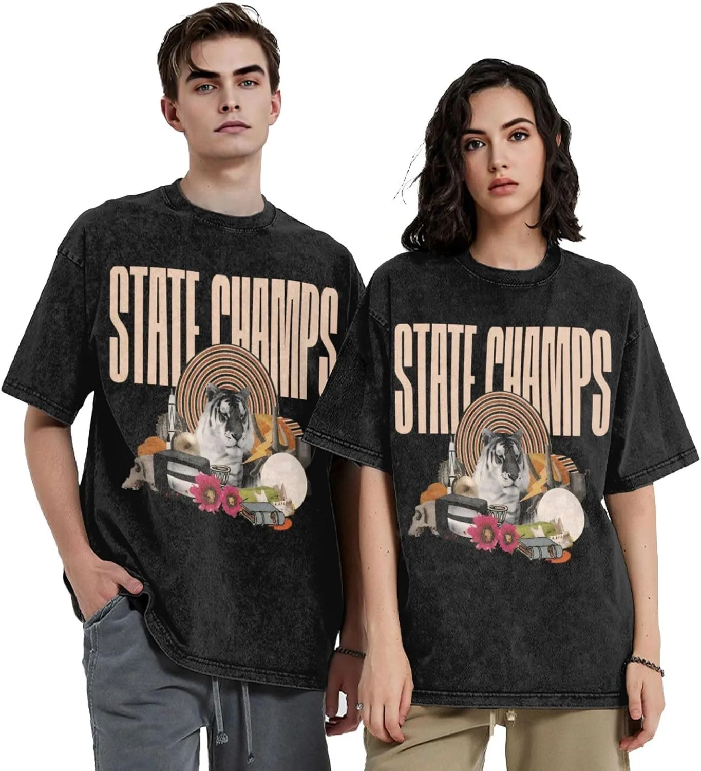 Tshirt Men Vintage Music Graphic Oversize Washed Streetwear Tee Tops