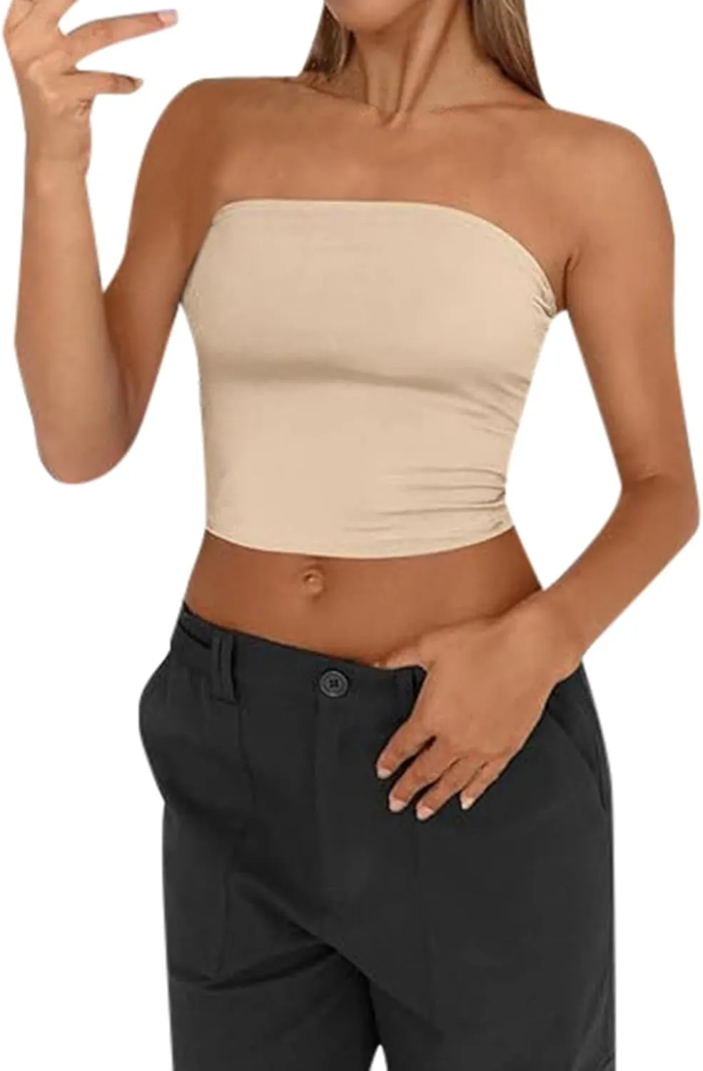 Tube Top for Women Strapless Stretch Crop Tops Going Out Party Y2K Bandeau Shirts Summer Outfits