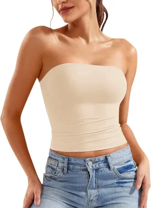 Tube Top for Women Strapless Stretch Crop Tops Going Out Party Y2K Bandeau Shirts Summer Outfits
